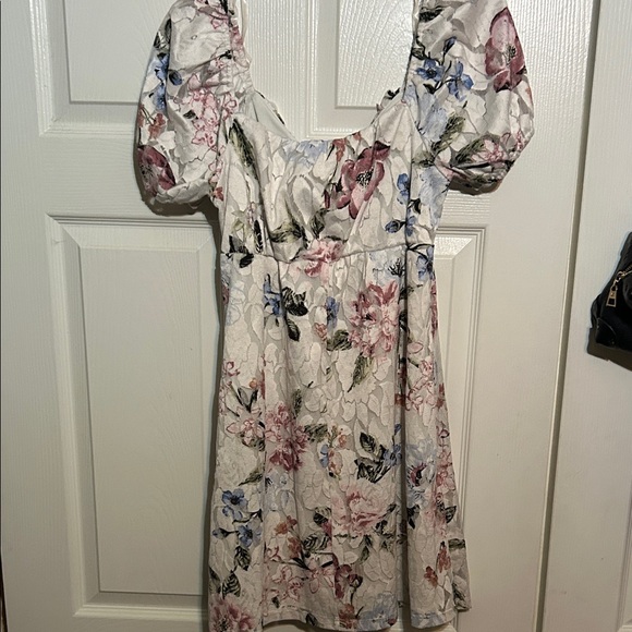 Bailey Blue Floral‎ Midi Dress with Puff Sleeves - Picture 3 of 4